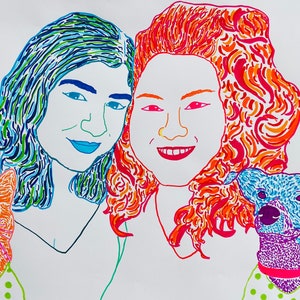 Custom Couples portrait! Personalized present, Creative hostess gift, Colorful, handmade, hand drawn, wall art, unusual art, unique gift