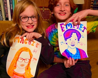 Kleurrijk, handgemaakt kinderportret - op maat gemaakt, met de hand getekend van foto, attent, gepersonaliseerd cadeau, uniek, ongebruikelijk en geweldig!