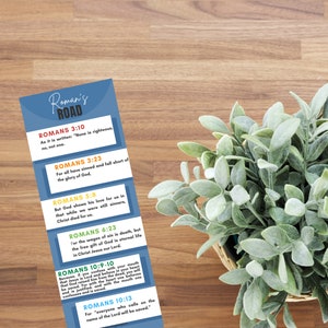 Roman&#39;s Road Printable Bookmark. Blue KJV