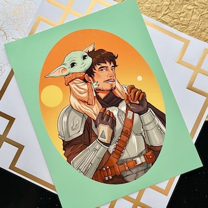 the mandalorian star wars grogu & din print