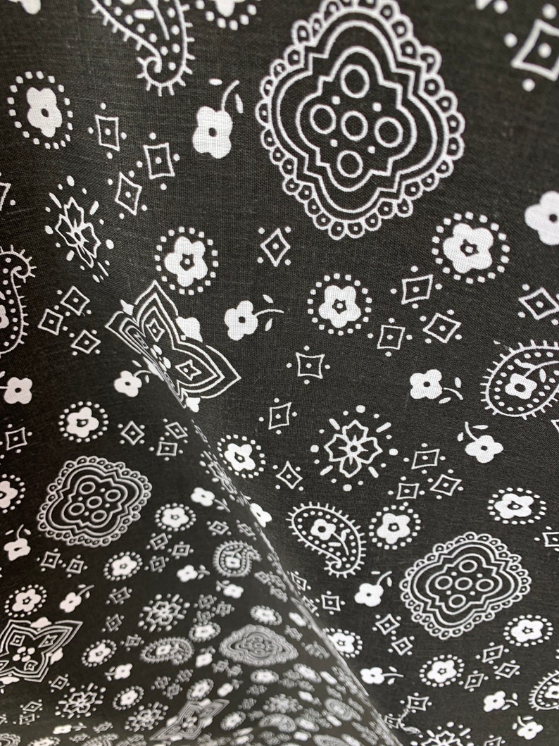 Cotton for Face Masks Black Bandana Print Fabric Woven on Poly Etsy