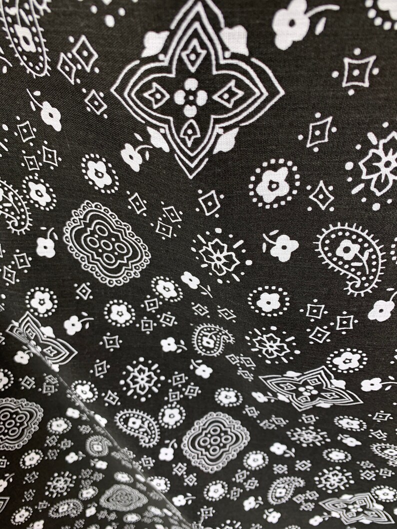 Cotton for Face Masks Black Bandana Print Fabric Woven on Poly Etsy