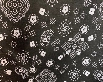 cotton for face masks black bandana print fabric woven on poly cotton fabric sold by the yard