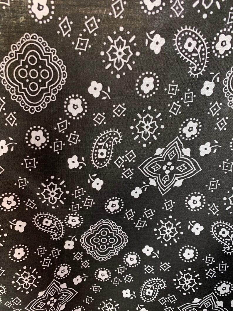 Cotton for Face Masks Black Bandana Print Fabric Woven on Poly Etsy