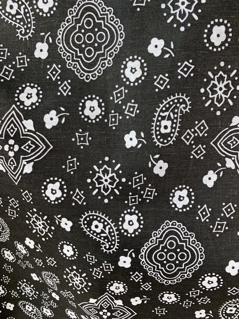 Cotton for Face Masks Black Bandana Print Fabric Woven on Poly Etsy