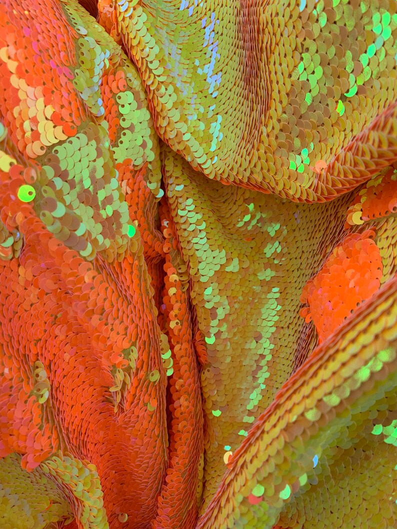 Neón Iridescent Orange and Yellow Reversible Sequin Fabric on Etsy