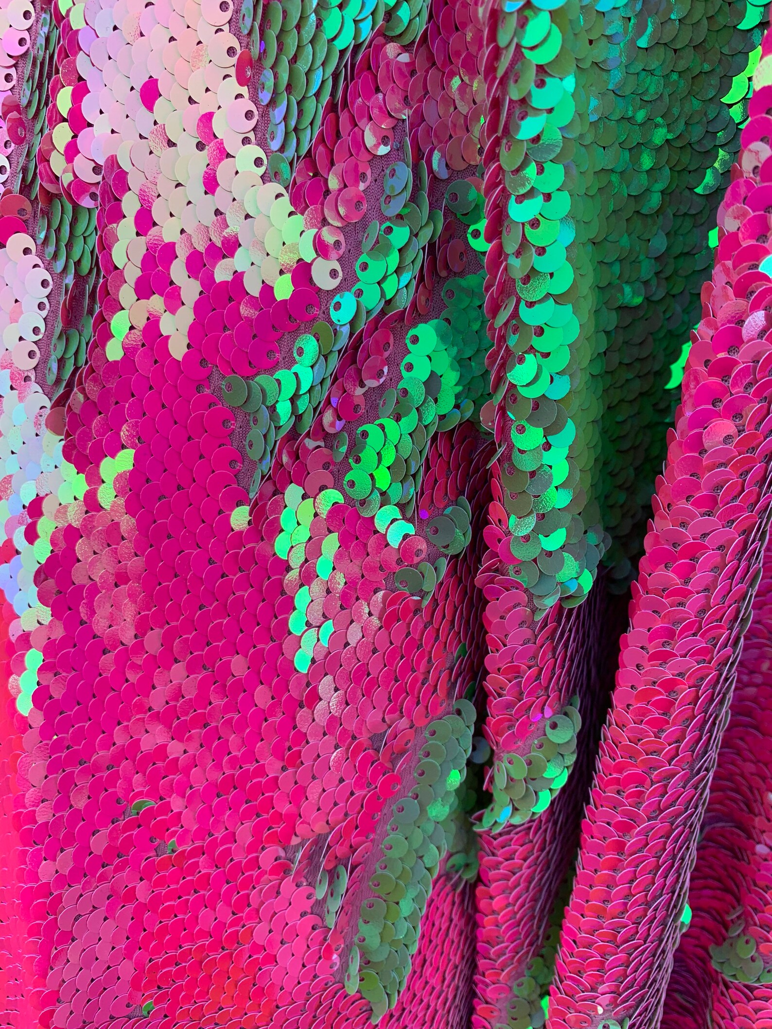 Neón Green/pink Reversible Sequin Fabric on One Way Stretch Etsy