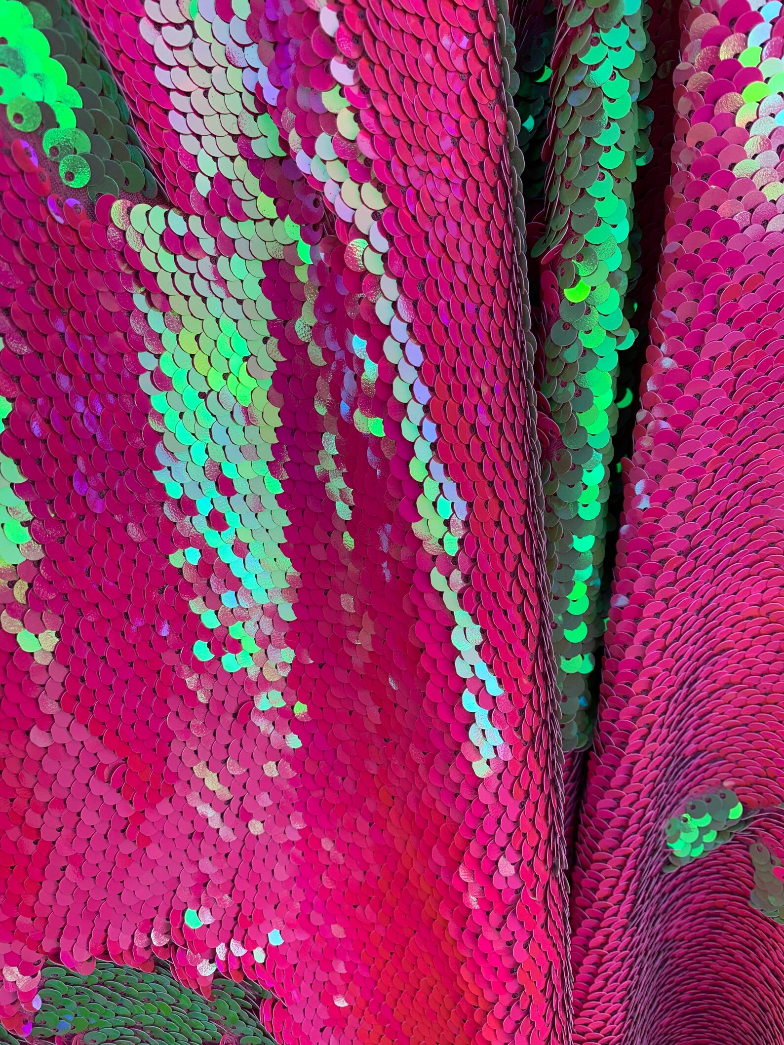 Neón Green/pink Reversible Sequin Fabric on One Way Stretch Etsy