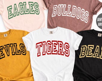 Comfort Colors® Custom Mascot Shirt, Team Name School Spirit Gift, Retro School Mascot Shirt, School Spirit Shirt, Preppy Game Day Shirt