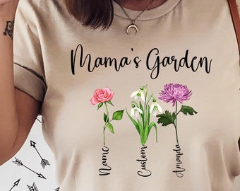 Custom Mama Shirt, Mama's Garden Shirt,  Personalized Kids Name with birth month flowers Mom Gift, Mothers Day Gift, Customized mom gift