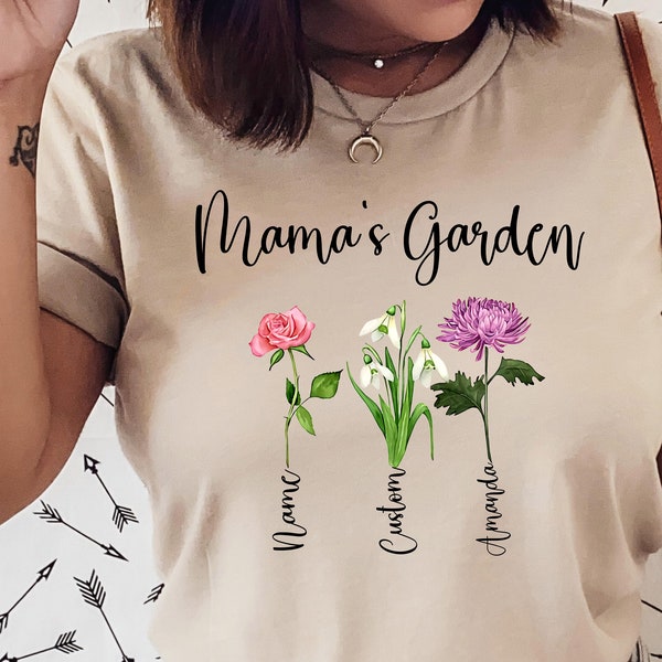 Custom Mama Shirt, Mama's Garden Shirt,  Personalized Kids Name with birth month flowers Mom Gift, Mothers Day Gift, Customized mom gift
