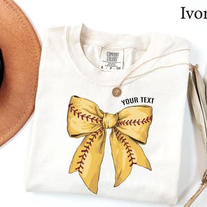 Comfort Colors® Custom Softball Game Day Shirt, Softball Bow Shirt, Softball Fan Shirt, Sports Tee, Womens Softball shirt, Softball Mom Gift image 2