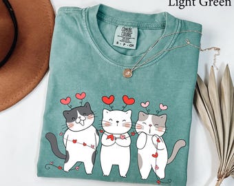 Comfort Colors® Cute Cat Valentine Shirt, Cat Lover Shirt, Valentines Day Gift, Cute Cat Mom Shirt, Cat Lover Gift, Womens Valentine Shirt