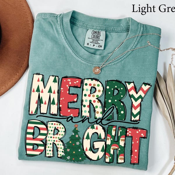 Comfort Colors® Merry & Bright Shirt, Womens Christmas Shirt, Merry Christmas Shirt, Family Christmas Shirt, Holiday Shirt, Christmas Gift