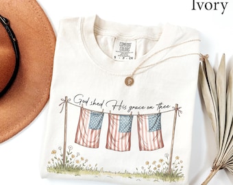 Comfort Colors, God Shed His Grace On Thee Shirt, 4th of July T-Shirt, American Flag Tee, USA Shirt Independence Day Gift, Patriotic Shirt