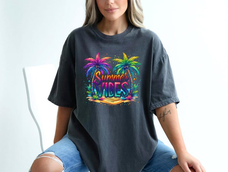 Camiseta Comfort Colors® Summer Vibes, Camiseta de verano a la moda, Camiseta para vacaciones, Camiseta retro de verano, Camiseta para vacaciones de verano, Ambiente playero, Regalo de verano imagen 6