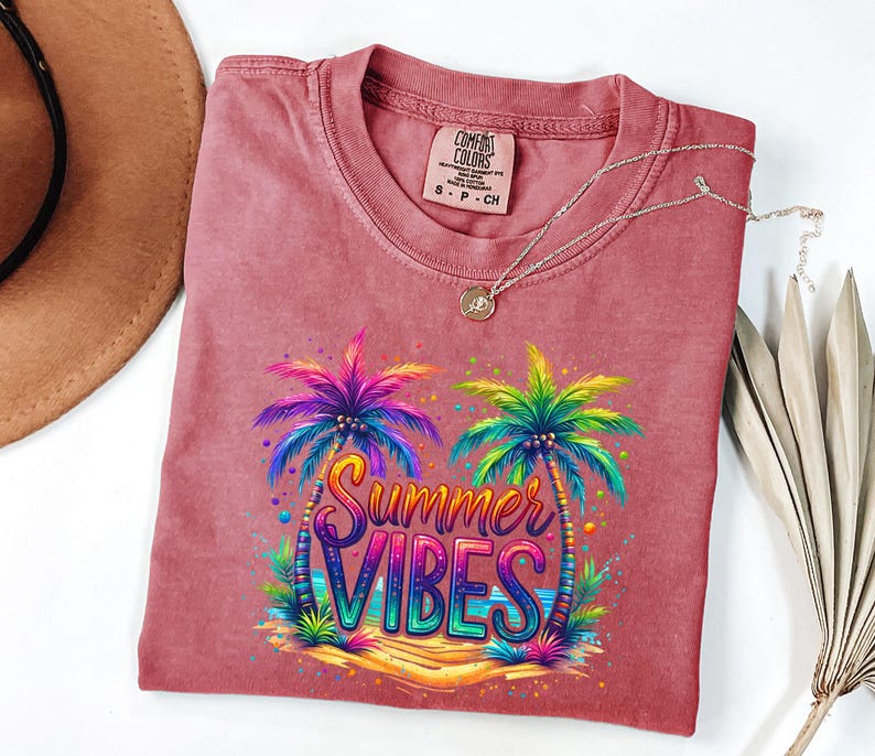 Camiseta Comfort Colors® Summer Vibes, Camiseta de verano a la moda, Camiseta para vacaciones, Camiseta retro de verano, Camiseta para vacaciones de verano, Ambiente playero, Regalo de verano imagen 4