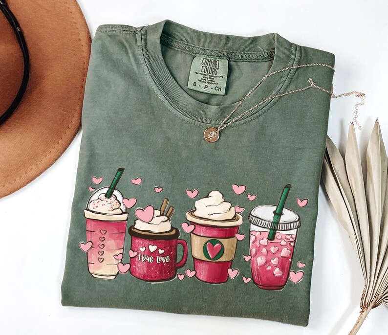 Comfort Colors® Valentines Day Coffee Lover Shirt, Coffee Valentine Shirt, Coffee Shirt, Cute Iced Coffee Latte Shirt, Valentine's Day Shirt image 2