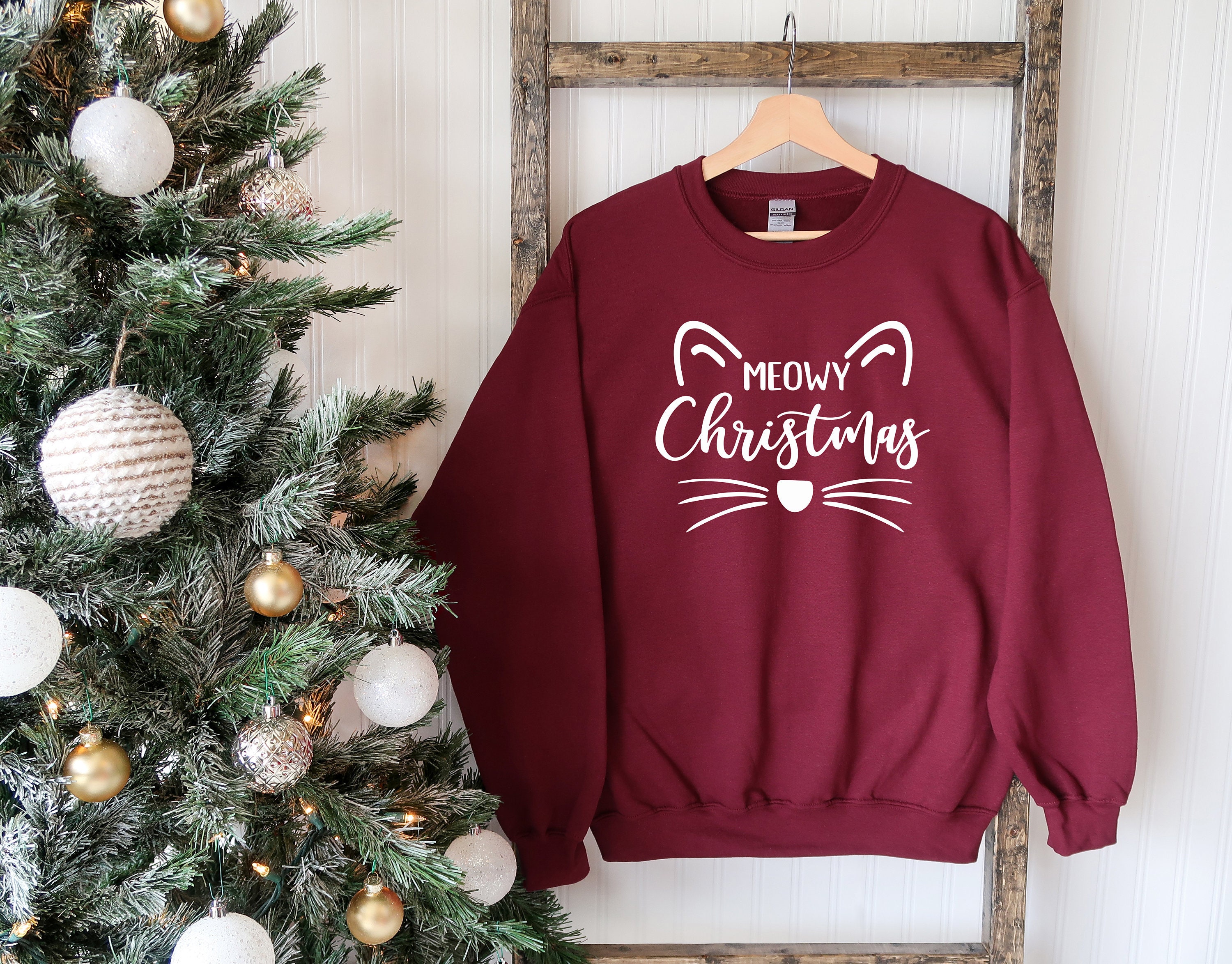 Meowy Christmas Cat Christmas Sweater Cat Lover Gift Etsy