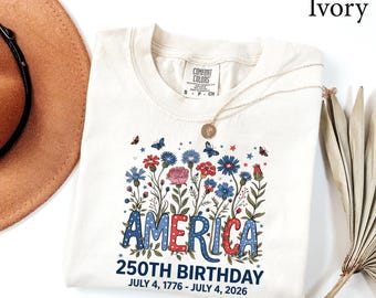 Comfort Colors®America 250th Birthday Shirt, 1776-2026 Fourth of July Tee, USA July 4th Gift, Patriotic Wildflower Tee, Floral USA 250 Years