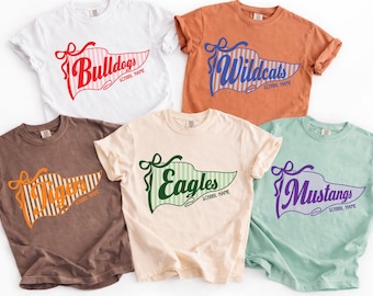 Comfort Colors® Custom School Mascot Shirt, School Spirit Shirt, Preppy Game Day Shirt, Back To School Tee, Stripe Pennant Flag Mascot Shirt