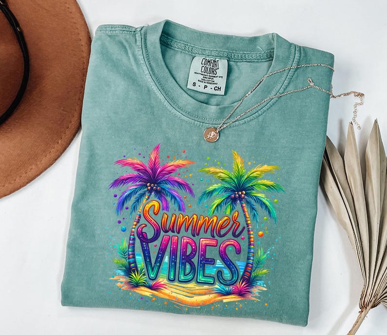 Camiseta Comfort Colors® Summer Vibes, Camiseta de verano a la moda, Camiseta para vacaciones, Camiseta retro de verano, Camiseta para vacaciones de verano, Ambiente playero, Regalo de verano imagen 2