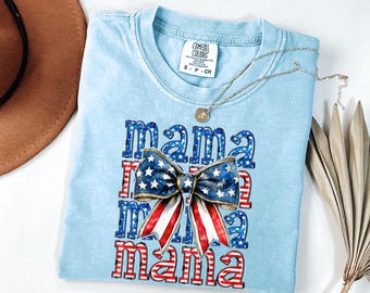 Comfort Colors® Patriotic Mama Shirt, Mothers Day gift, American Mama shirt, New Mama gift, Coquette Aesthetic Fourth of July Mama Shirt