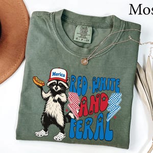 Comfort Colors® Red White and Feral Shirt, Patriotic Funny Raccoon Shirt, 4th of July Shirt, Hotdog Shirt, Funny USA Shirt, Merica Shirt image 7