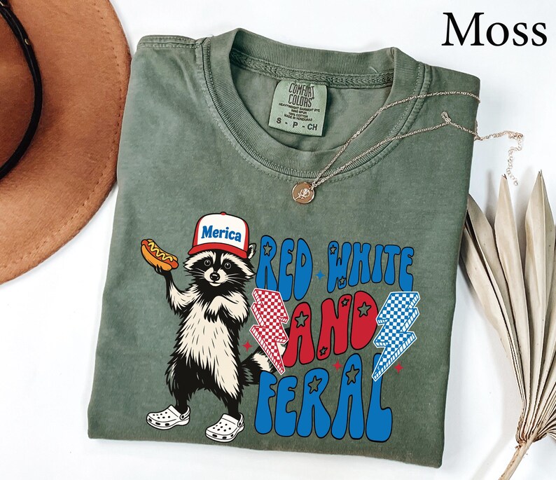 Comfort Colors® Red White and Feral Shirt, Patriotic Funny Raccoon Shirt, 4th of July Shirt, Hotdog Shirt, Funny USA Shirt, Merica Shirt image 7
