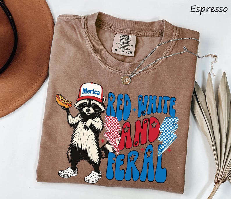 Comfort Colors® Red White and Feral Shirt, Patriotic Funny Raccoon Shirt, 4th of July Shirt, Hotdog Shirt, Funny USA Shirt, Merica Shirt image 8
