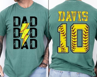 Comfort Colors® Dad Softball Shirt, Fathers Day gift, Custom Softball Game Day Dad Shirt, Softball Fan Dad Team Shirt, Softball Dad Gift
