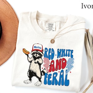 Comfort Colors® Red White and Feral Shirt, Patriotic Funny Raccoon Shirt, 4th of July Shirt, Hotdog Shirt, Funny USA Shirt, Merica Shirt image 2