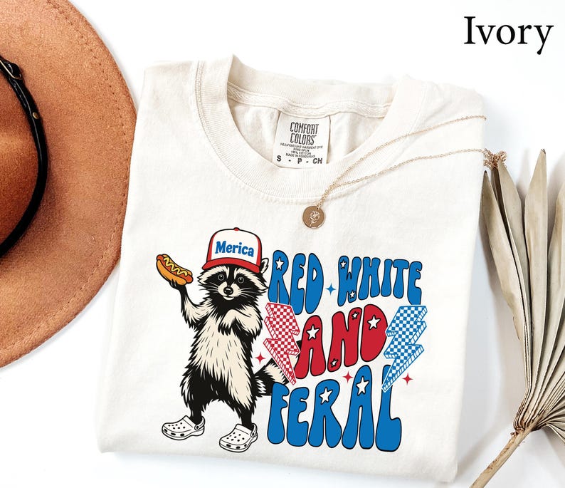 Comfort Colors® Red White and Feral Shirt, Patriotic Funny Raccoon Shirt, 4th of July Shirt, Hotdog Shirt, Funny USA Shirt, Merica Shirt image 2