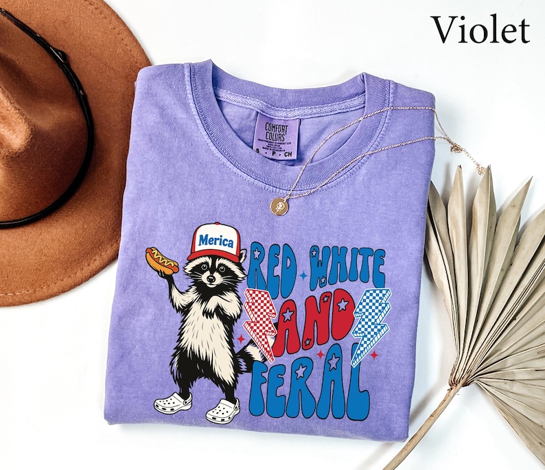 Comfort Colors® Red White and Feral Shirt, Patriotic Funny Raccoon Shirt, 4th of July Shirt, Hotdog Shirt, Funny USA Shirt, Merica Shirt image 9