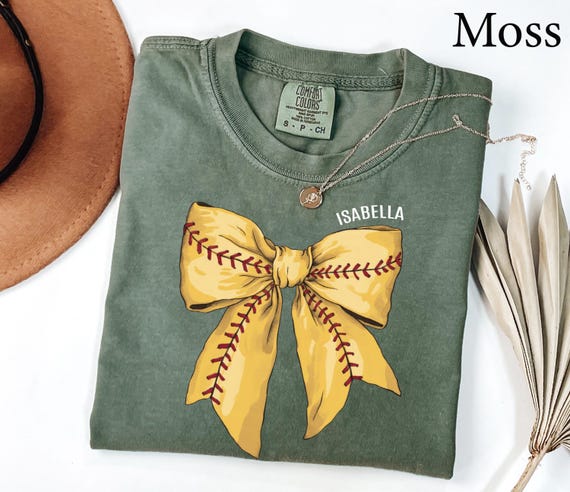 Comfort Colors® Custom Softball Game Day Shirt, Softball Bow Shirt, Softball Fan Shirt, Sports Tee, Womens Softball shirt, Softball Mom Gift