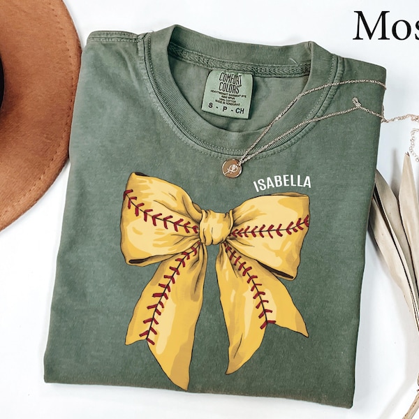 Comfort Colors® Custom Softball Game Day Shirt, Softball Bow Shirt, Softball Fan Shirt, Sports Tee, Womens Softball shirt, Softball Mom Gift
