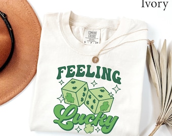 Comfort Colors® Lucky St Patricks Day Shirt, Feeling Lucky Shirt, St Pattys Day Shirt, Lucky Shirt, Womens Shamrock Shirt, Retro Irish Shirt