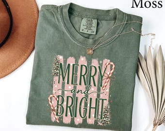 Comfort Colors® Merry & Bright Shirt, Womens Christmas Shirt, Merry Christmas Shirt, Family Christmas Shirt, Holiday Shirt, Christmas Gift