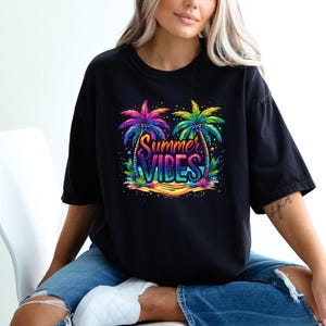 Camiseta Comfort Colors® Summer Vibes, Camiseta de verano a la moda, Camiseta para vacaciones, Camiseta retro de verano, Camiseta para vacaciones de verano, Ambiente playero, Regalo de verano imagen 8