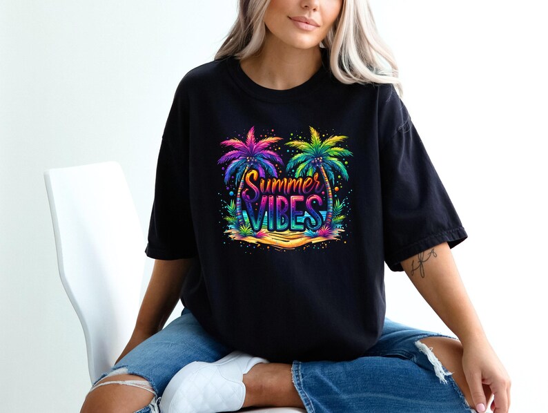 Camiseta Comfort Colors® Summer Vibes, Camiseta de verano a la moda, Camiseta para vacaciones, Camiseta retro de verano, Camiseta para vacaciones de verano, Ambiente playero, Regalo de verano imagen 8