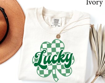 Comfort Colors® St Patricks Day Lucky Shamrock Shirt, Retro St Patricks Shirt, Irish Shirt, St Pattys Shirt, Lucky Shirt, Shamrock Shirt