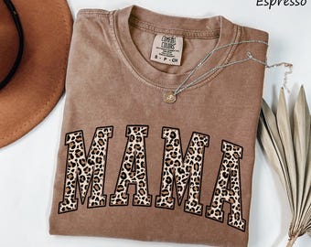 Camiseta Comfort Colors® Leopard Mama, Camiseta para mamá, Regalo para el Día de la Madre, Regalo para nueva mamá, Regalo divertido para mamá, Camiseta para mamá, Camiseta para anunciar el embarazo