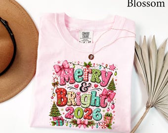 Comfort Colors® Merry & Bright Shirt, Womens Christmas Shirt, Merry Christmas Shirt, Family Christmas Shirt, Holiday Shirt, Christmas Gift