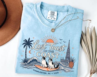 Last Toast On The Coast Cat Bachelorette Shirt, Custom Bach Party Shirts, Bach Trip Tee, Cat Theme Bach Shirt, Bride tribe, Bridesmaids gift