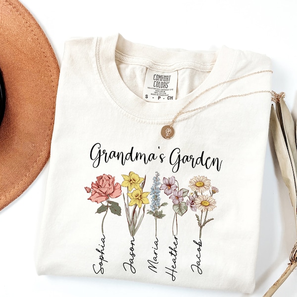 Comfort Colors, Grandmas Garden Kids Flower Shirt, Mama Garden Gift, Custom Mothers Day Gift, Gift for Mom, Mama Gift, Mothers Day shirt