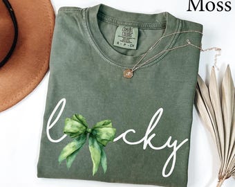 Comfort Colors® Lucky Bow St Patrick's Day Shirt, Cute Irish Shirt, Womens St Patricks , Lucky Shirt, Lucky Shamrock Shirt, St patricks gift