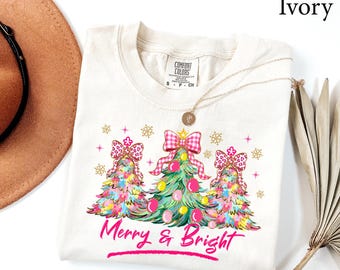 Comfort Colors® Merry & Bright Christmas Tree Shirt, Merry Christmas Tree Shirt, Family Christmas gift, Womens Christmas gift, Holiday Shirt