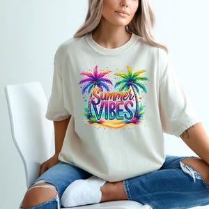 Camiseta Comfort Colors® Summer Vibes, Camiseta de verano a la moda, Camiseta para vacaciones, Camiseta retro de verano, Camiseta para vacaciones de verano, Ambiente playero, Regalo de verano imagen 3