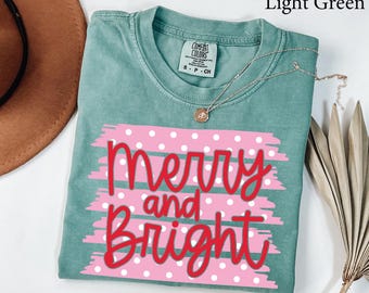 Comfort Colors® Merry & Bright Shirt, Womens Christmas Shirt, Merry Christmas Shirt, Family Christmas Shirt, Holiday Shirt, Christmas Gift