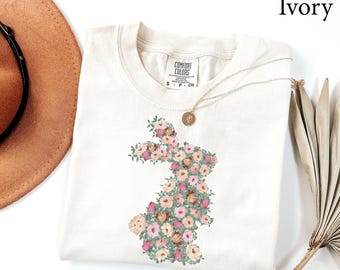 Comfort Colors® Flower Bunny Shirt, Easter Bunny Shirt, Funny Bunny Easter Shirt, Easter Shirts For Women, Easter Mom Shirt, Bunny Shirt